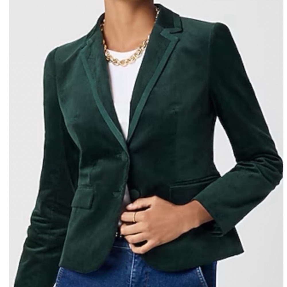 J.Crew Womens Forest Green Velvet Blazer Grosgrain Trim Size 12 CO106
